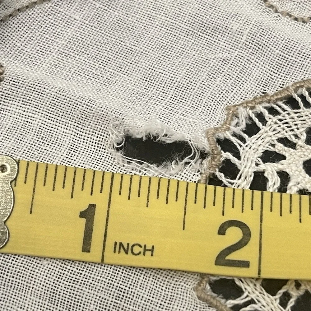 Vintage Linen Embroidered Crochet Tablecloth 6 Napkins Set Floral Scalloped Edge